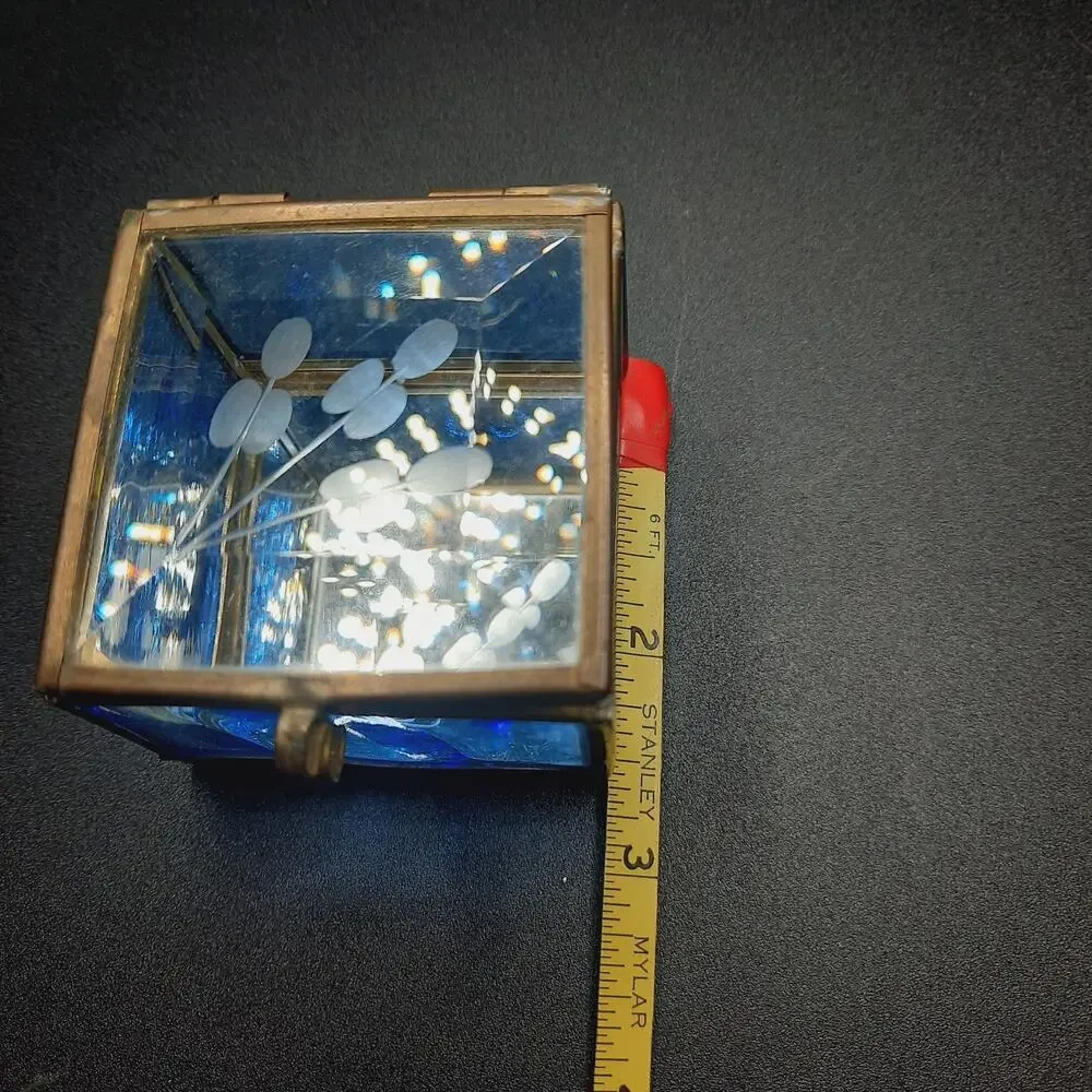 VTG Via Vermont Cobalt Blue Stained Glass Trinket Box